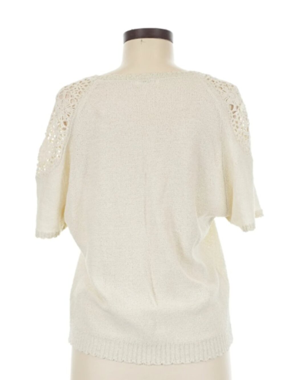 AXES FEMME ivory crochet top w/lace inset sleeves and pearl details - Picture 5 of 8